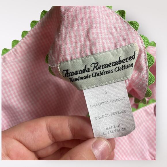 Amanda Remembered Pink Gingham Smocked‎ Hula Frogs Wrap Dress Size 6 - Picture 2 of 6